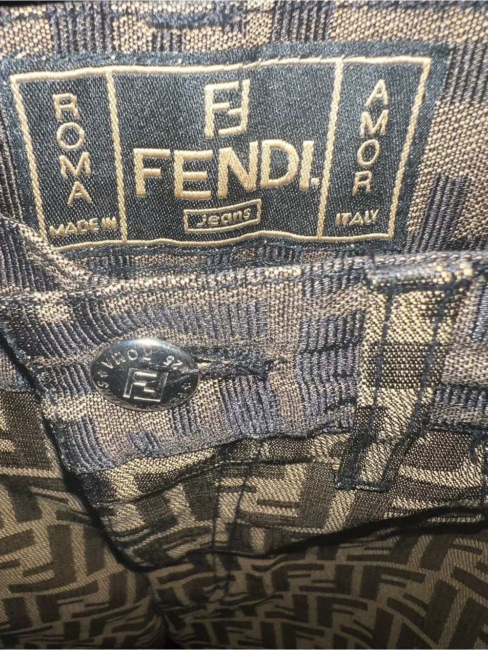 Fendi Brown & Black FF Logo Print Chinos pants authentic size 2 4 - Picture 3 of 6